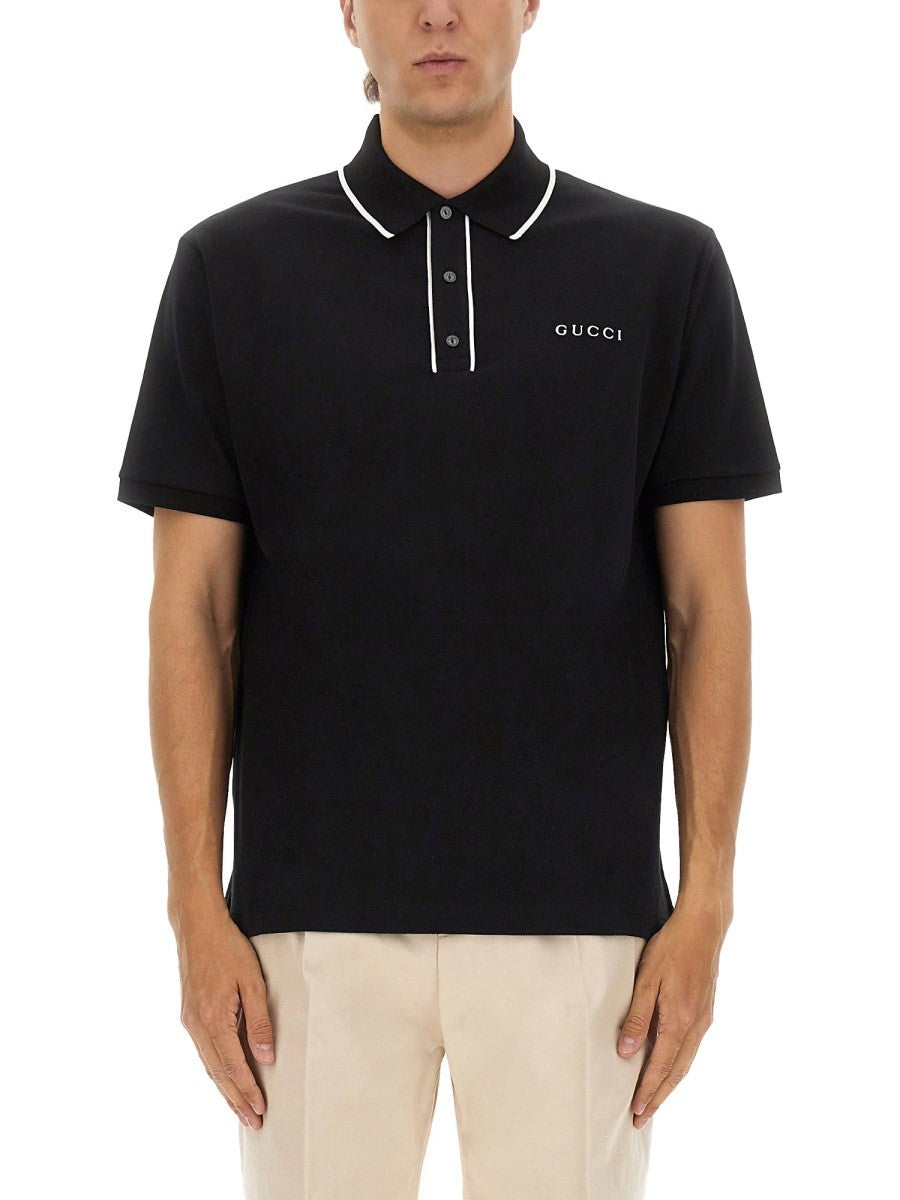 Gucci Men's Cotton Pique Polo Black