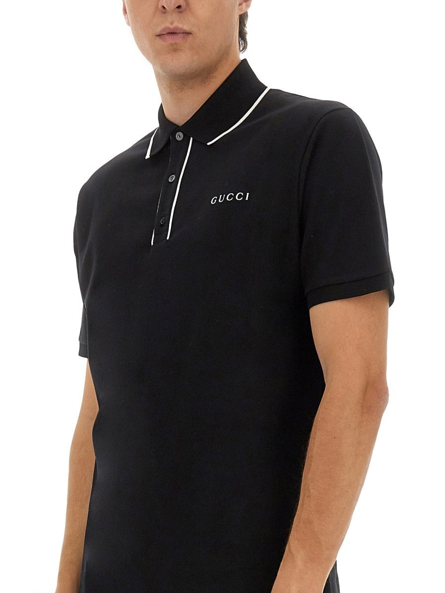 Gucci Men's Cotton Pique Polo Black