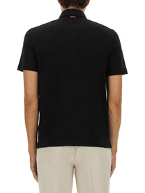 Zegna Men's Cotton Polo Shirt Black, view 3