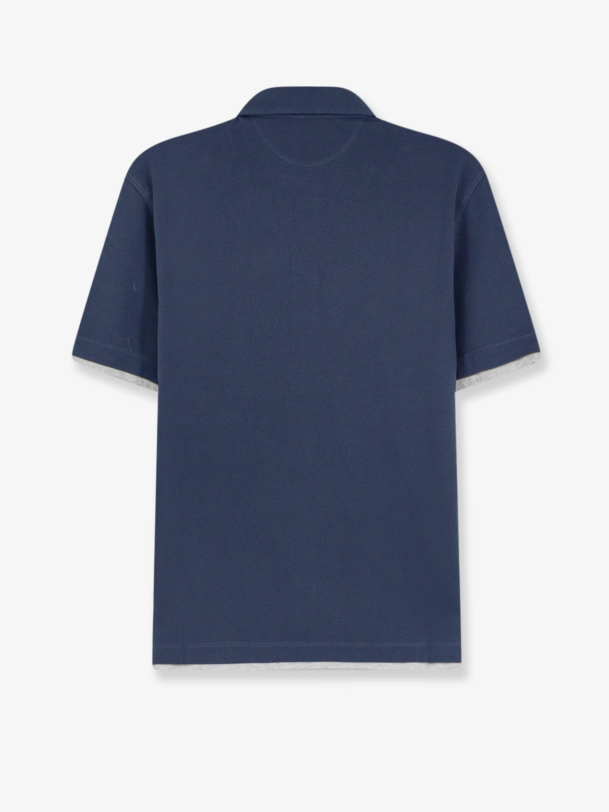 Brunello Cucinelli Men's Double Layer Polo Shirt Blue, view 2