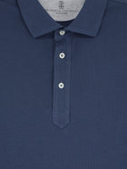 Brunello Cucinelli Men's Double Layer Polo Shirt Blue, view 3