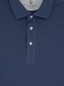 Brunello Cucinelli Men's Cotton Polo Shirt Blue