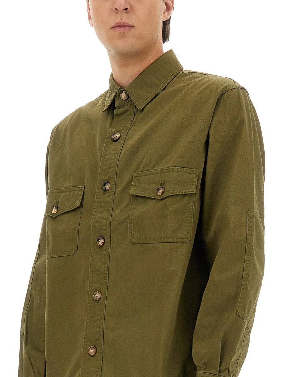 Saint Laurent Men's Cotton Twill Overshirt Green, view 4