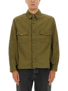 Saint Laurent Men's Cotton Twill Overshirt Green