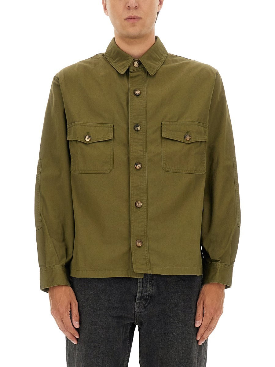 Saint Laurent Men's Cotton Twill Overshirt Green