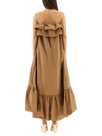 Saint Laurent Women's Cotton Twill Ruffle Dress Brown, view 3