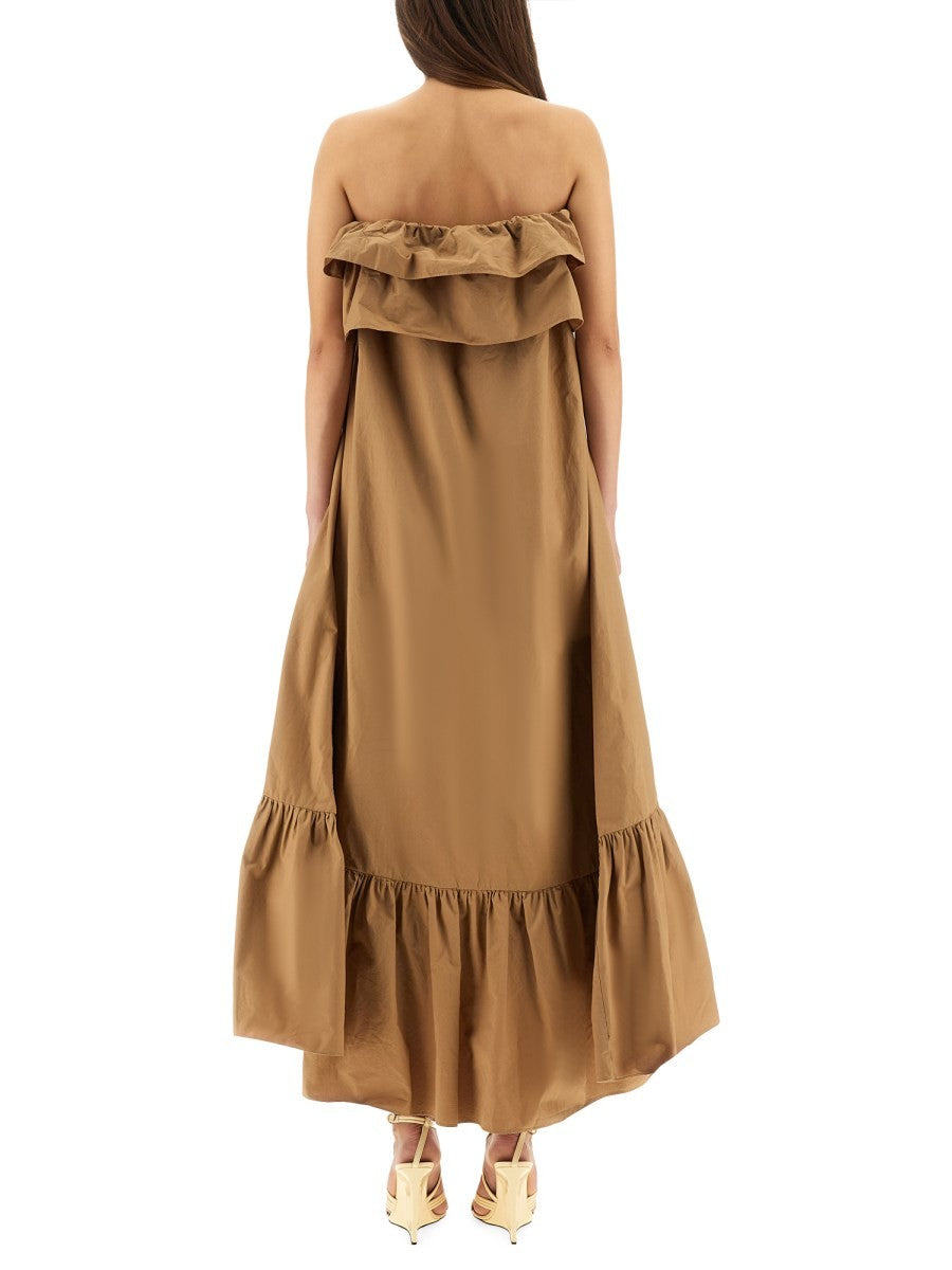 Saint Laurent Women's Cotton Twill Ruffle Dress Brown, view 3