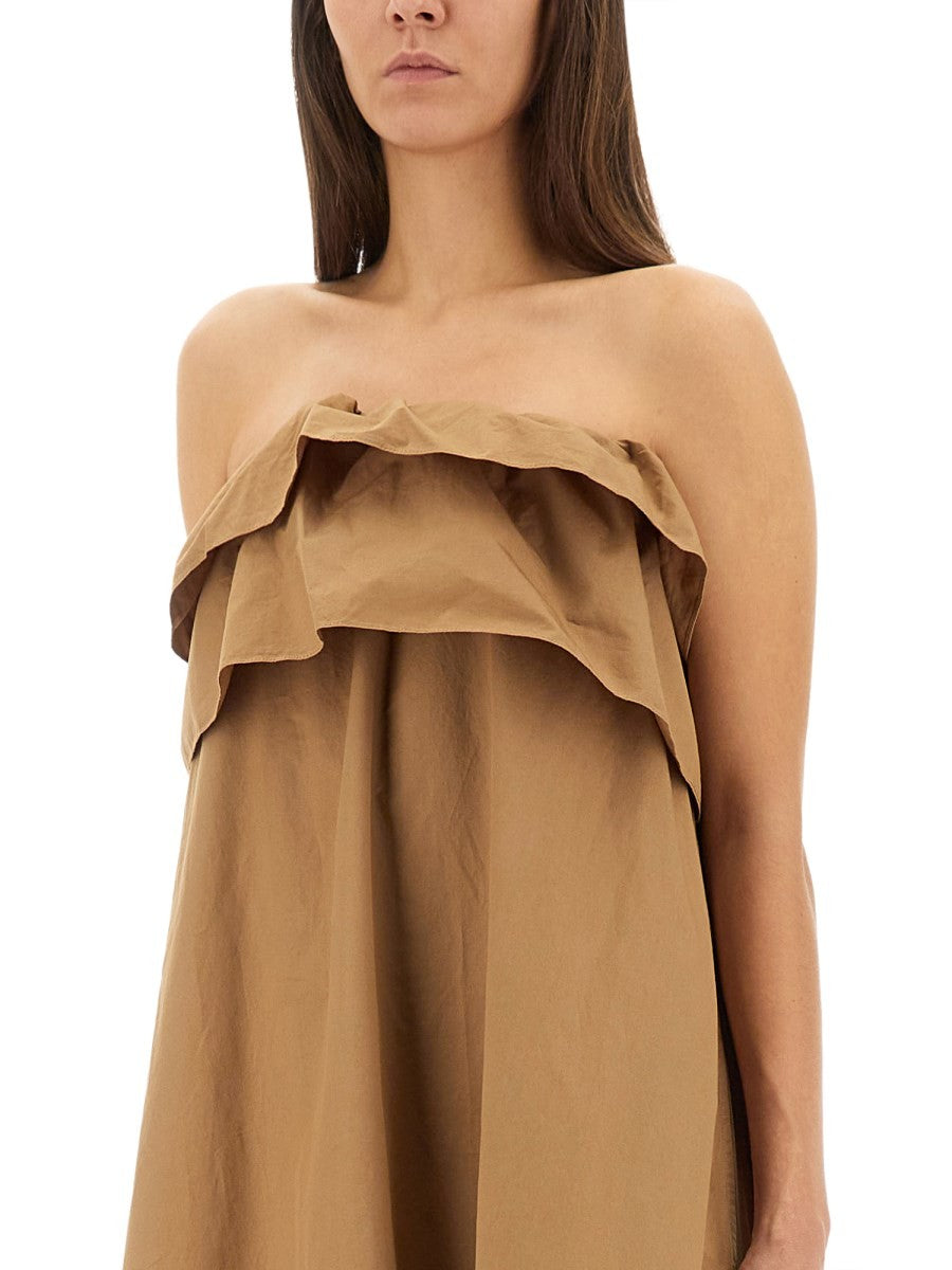 Saint Laurent Women's Cotton Twill Ruffle Dress Brown, view 4