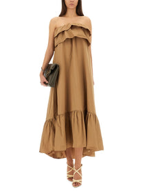Saint Laurent Women's Cotton Twill Ruffle Dress Brown, view 2