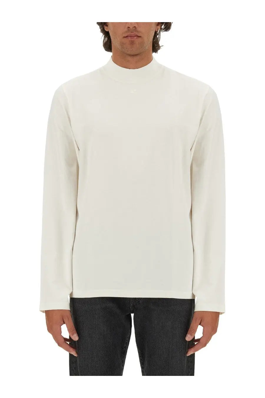 Courrèges men’s shirt white cream-colored long-sleeved turtleneck sweater with smooth minimalist design