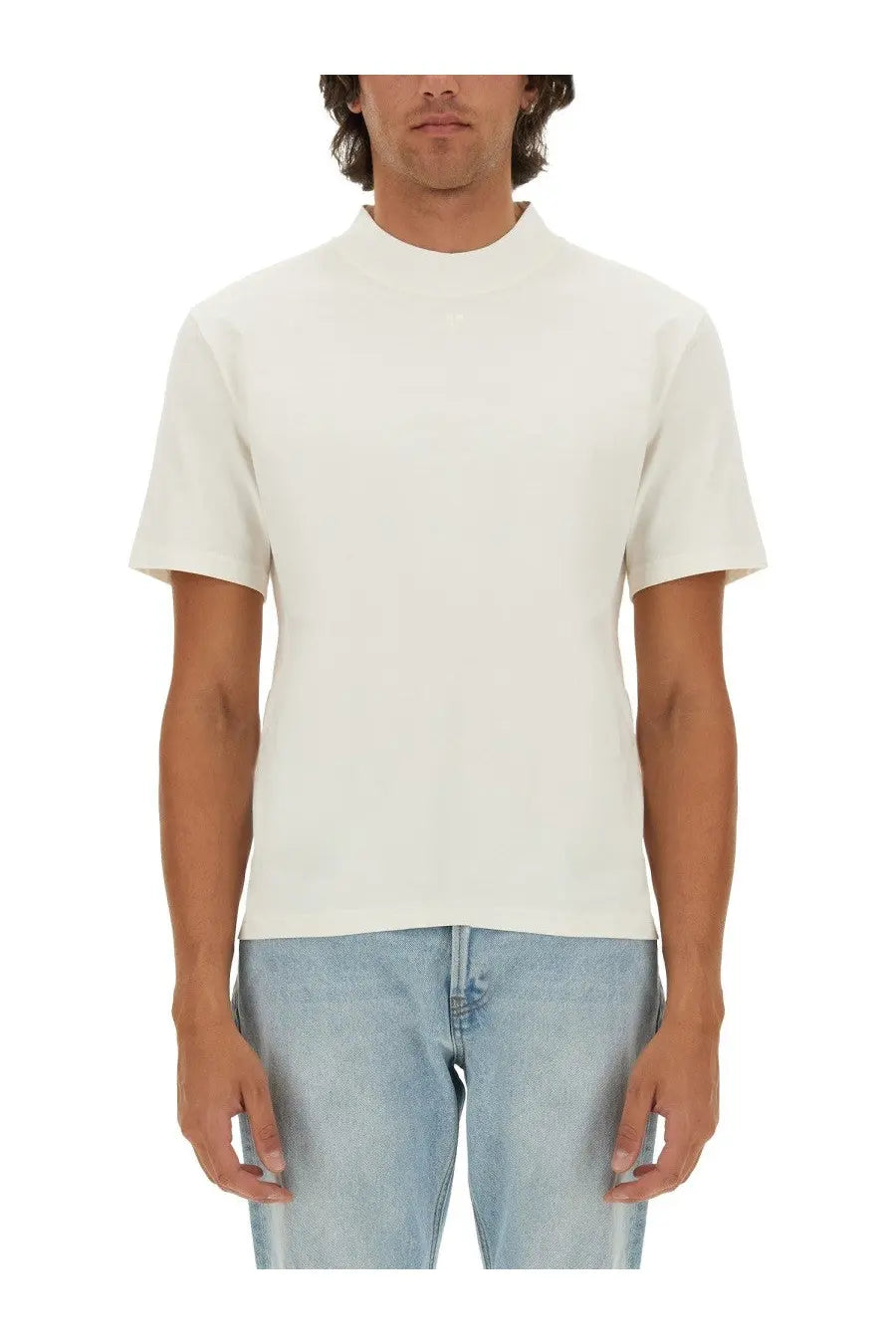 Minimalist courrèges men’s off-white crewneck t-shirt with short sleeves made from soft cotton blend