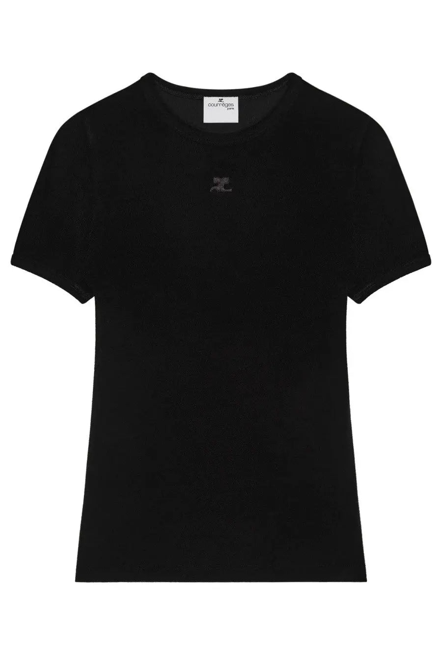 Courrèges women’s baby spongy black short-sleeved t-shirt with subtle embroidered logo and brand tag at neckline