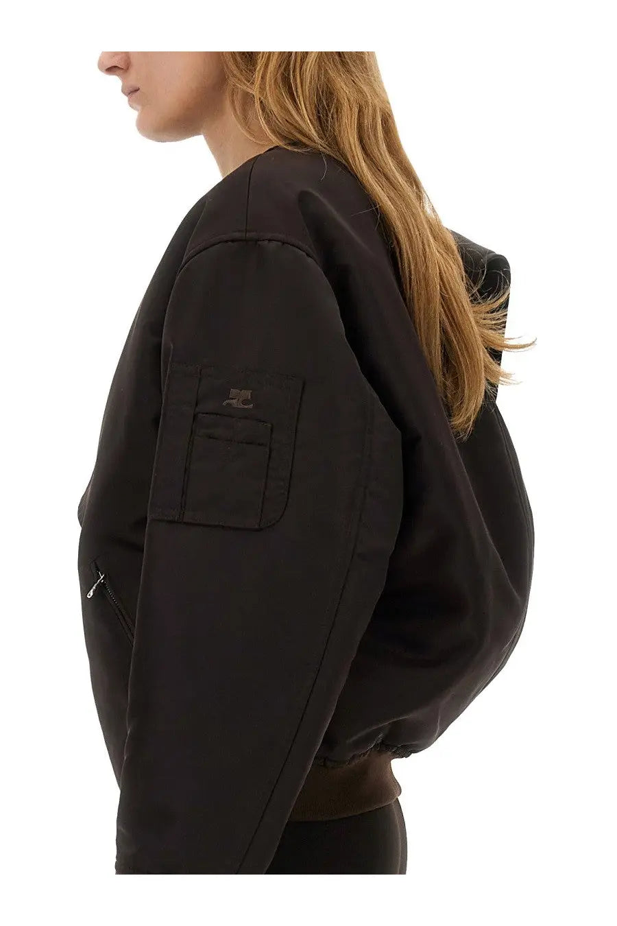 courrèges Women's Bow Neck Bomber Jacket Brown, view 4