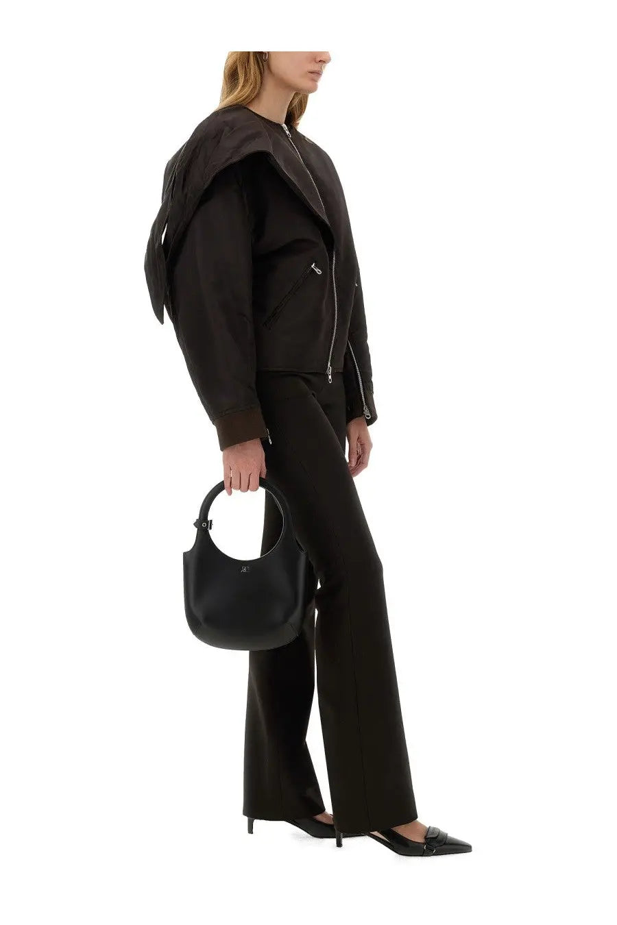 courrèges Women's Bow Neck Bomber Jacket Brown, view 2