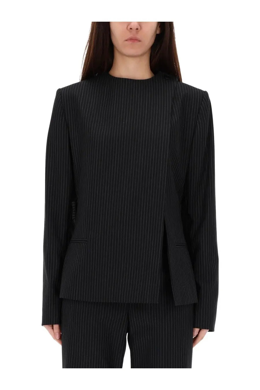 courrèges Women's Buckle Pinstripes Jacket Black, view 3