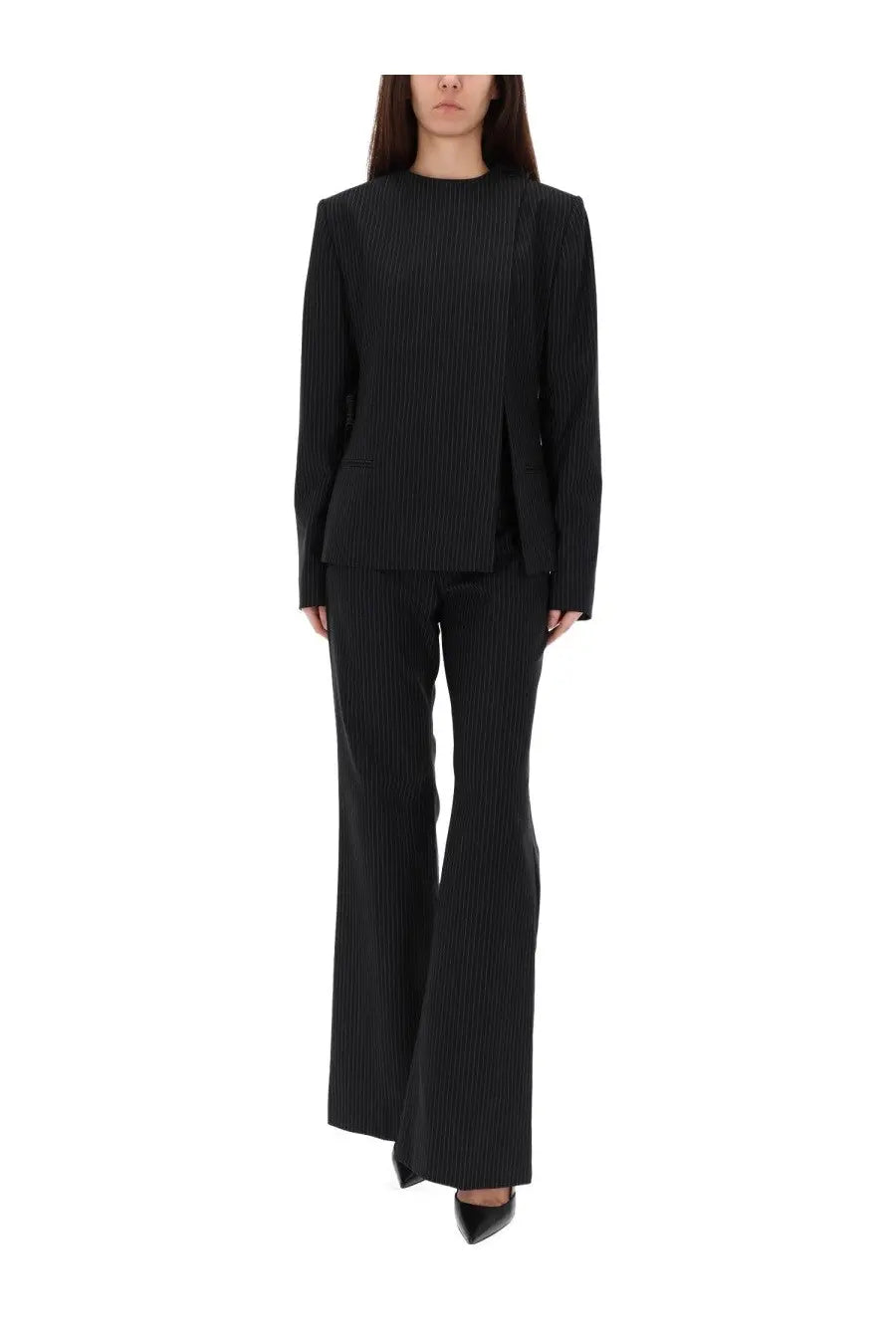 courrèges Women's Buckle Pinstripes Jacket Black, view 2