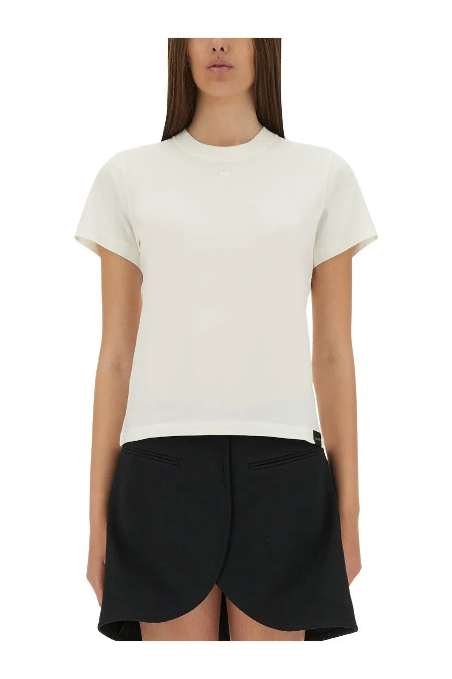 Courrèges women’s white cotton t-shirt with short sleeves crew neck and subtle stitching details