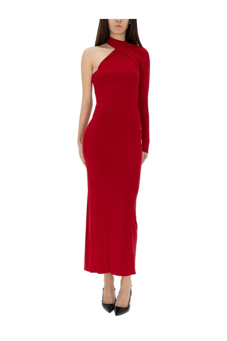 courrèges Women's Draped One Shoulder Dress Red, view 2