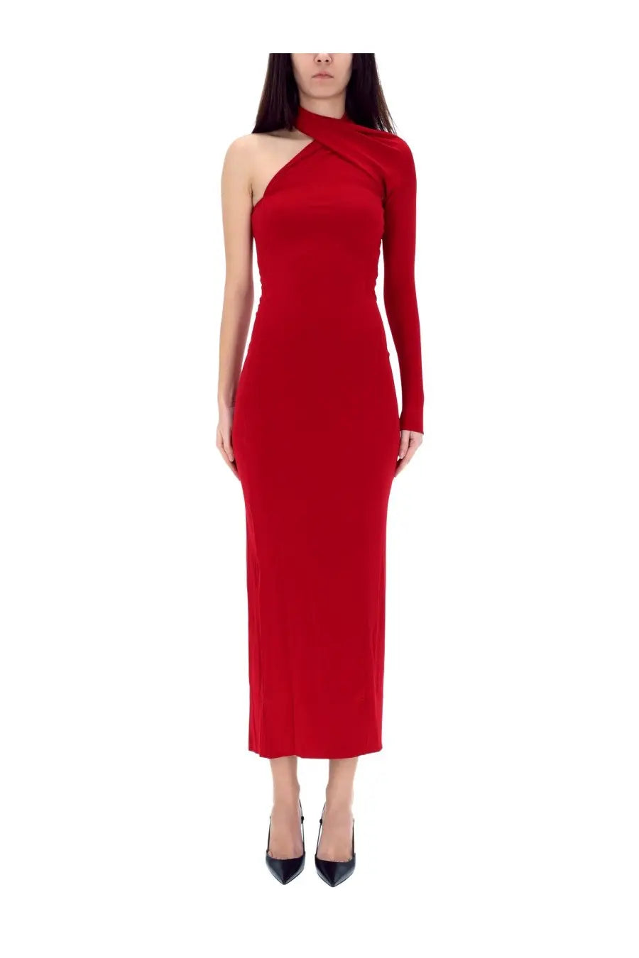 courrèges Women's Draped One Shoulder Dress Red, view 3