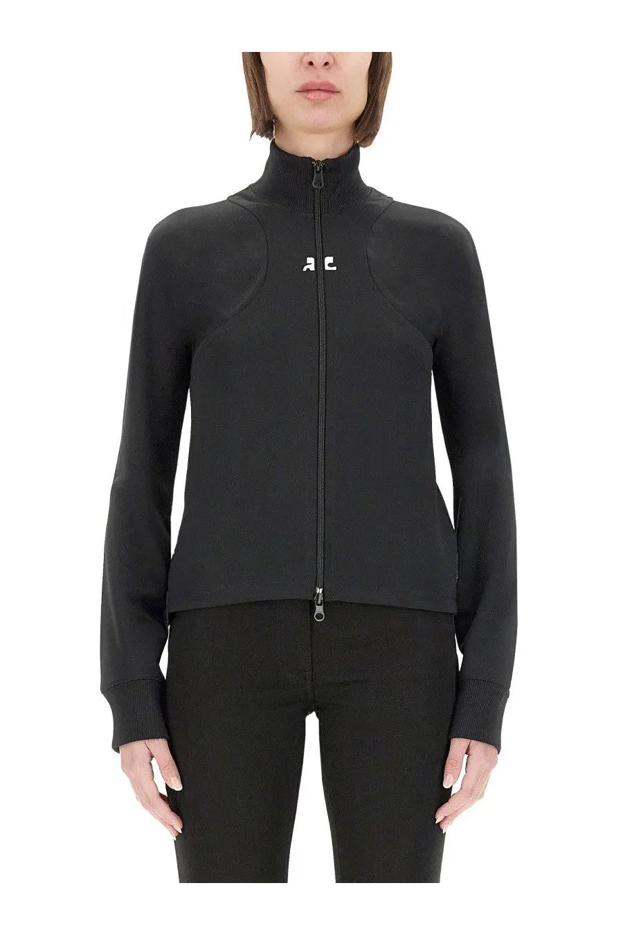 Courreges womens interlock scuba black zip-up jacket with minimalist logo