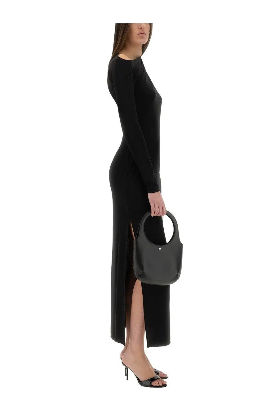 courrèges Women's Long One Shoulder Dress Black, view 2