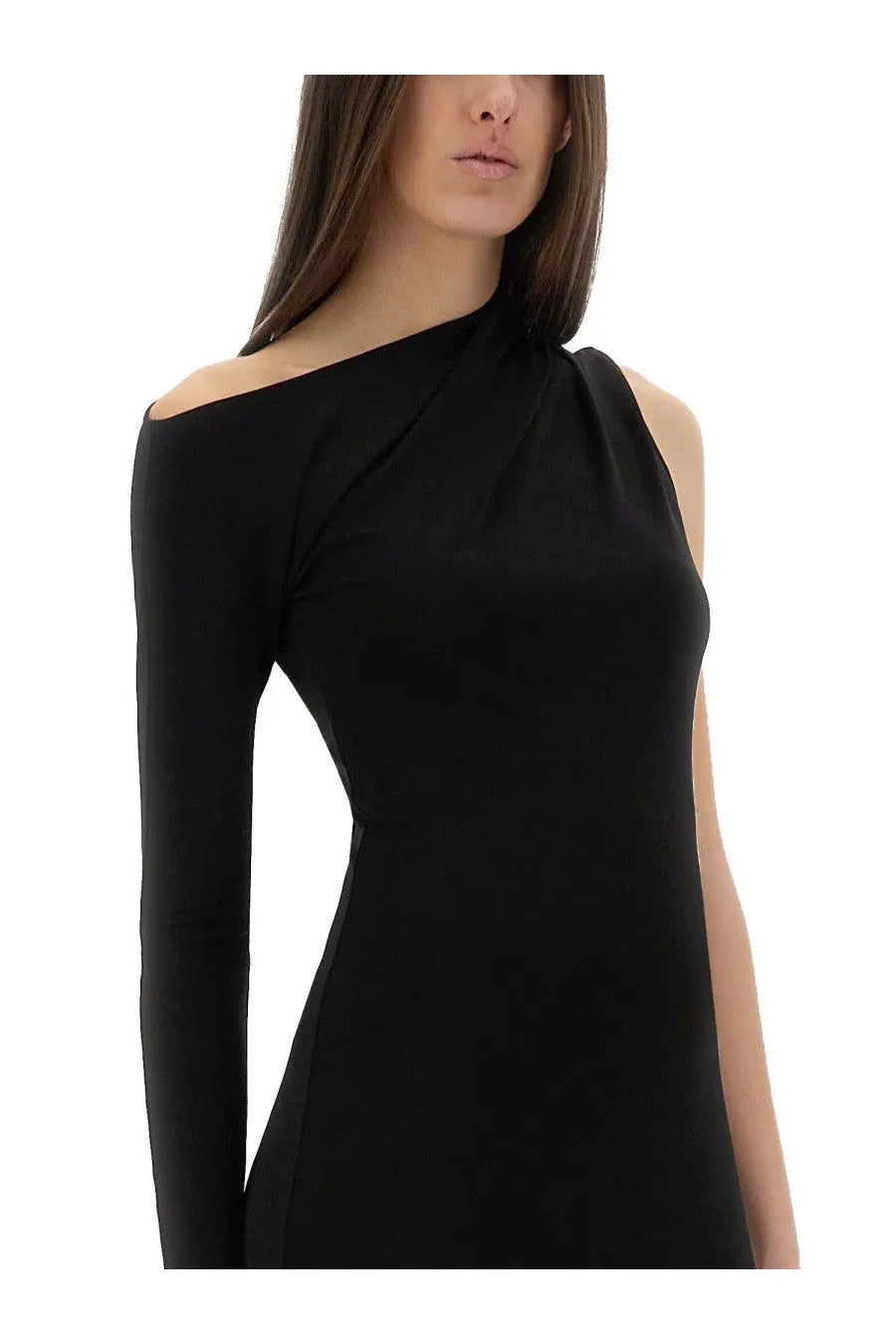 courrèges Women's Long One Shoulder Dress Black, view 4