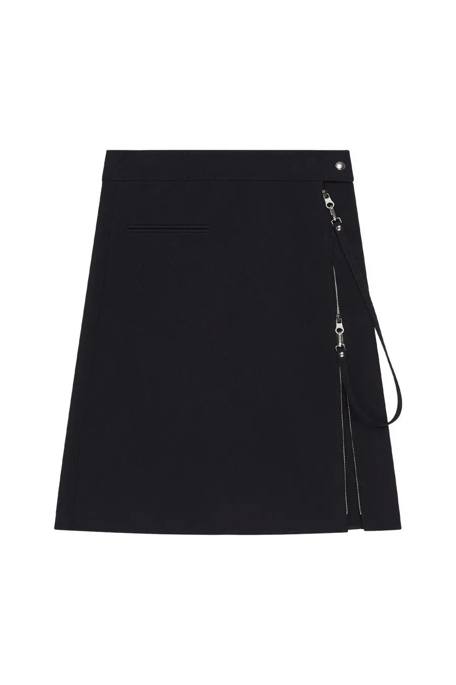 Courrèges women’s black midi skirt with side zipper and attached wrist strap for stylish wear