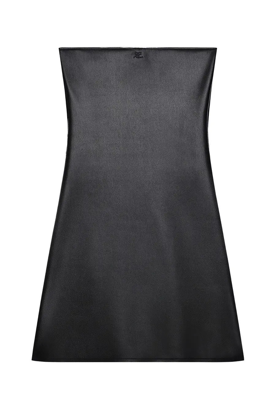 Black faux leather strapless mini bustier lingerie dress with a sleek fitted silhouette by courrèges women