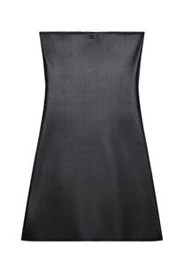 Black faux leather strapless mini bustier lingerie dress with a sleek fitted silhouette by courrèges women