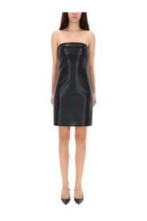 Courrèges women’s black strapless mini bustier lingerie dress with a glossy sleek finish