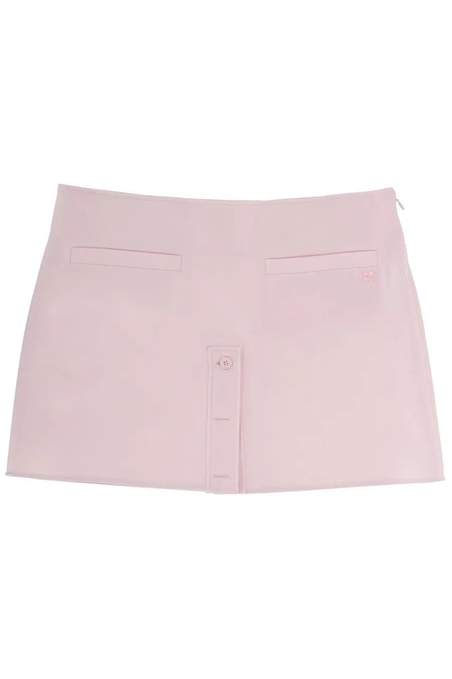 Courrèges womens miniskirt blue minimalist soft pink skirt with two front pockets and central button closure