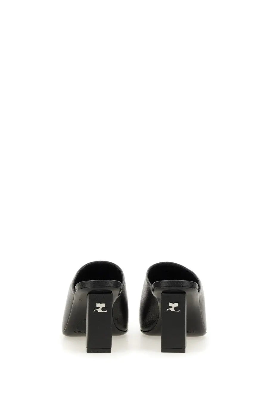 Courrèges women’s sleek black leather mules with a minimalist design and block heel