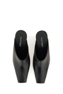 Courrèges women’s sleek black leather mules with pointed toe and minimalist design
