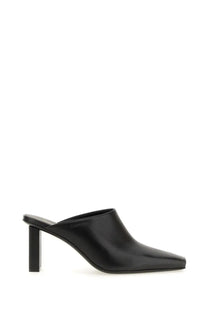 Courrèges women’s black leather mule shoe with sleek minimalist design and sturdy block heel