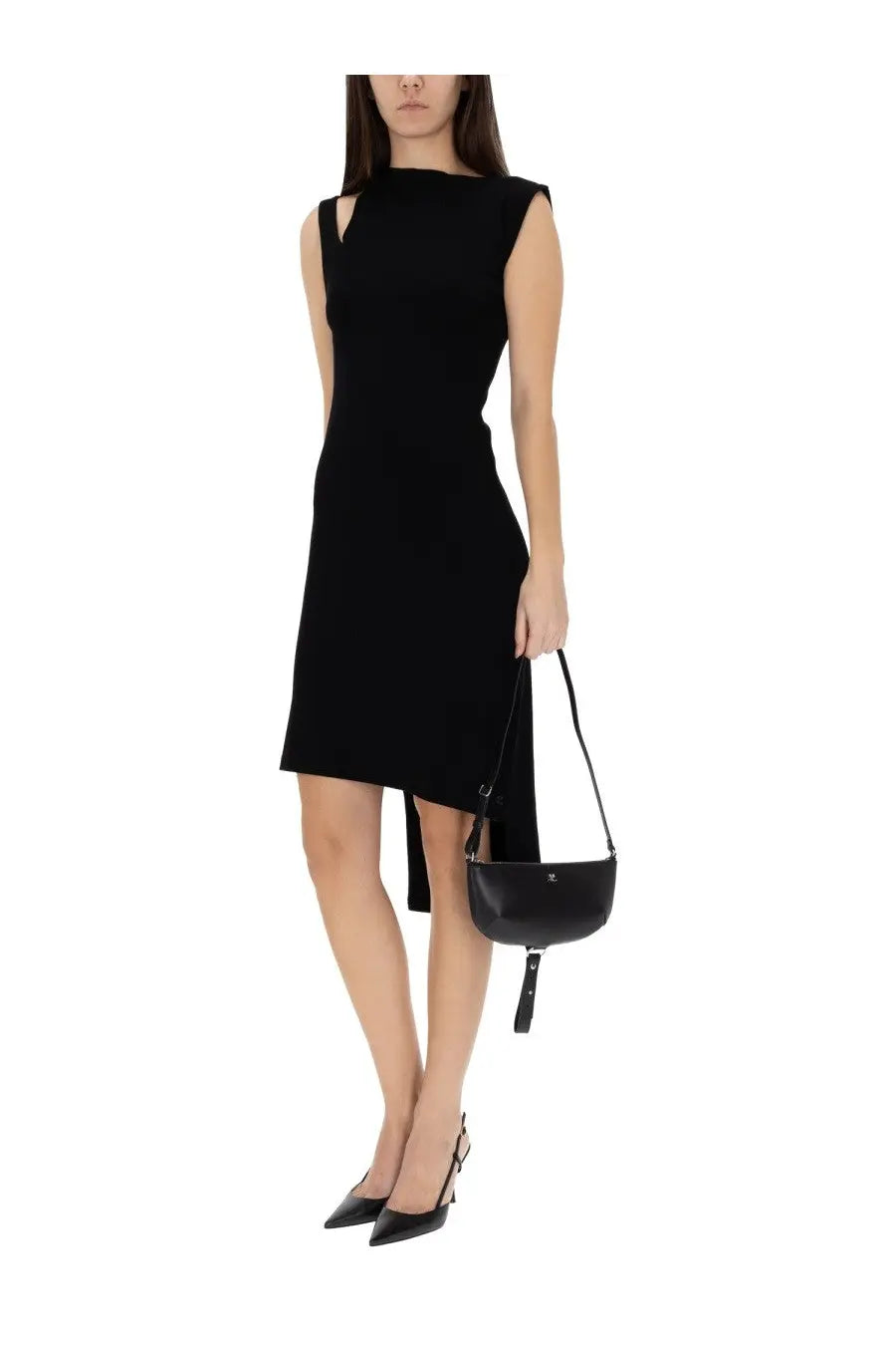 courrèges Women's Ribbed Oblique Dress Black, view 2