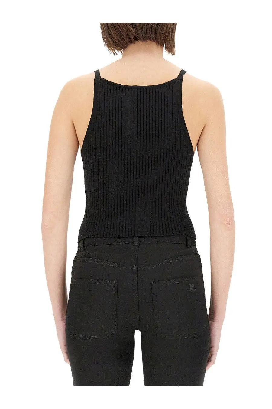 courrèges Women's Ribbed Tank Top Black, view 3
