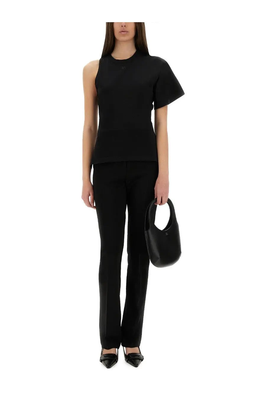 courrèges Women's One Shoulder Shirt in Scuba Black, view 2