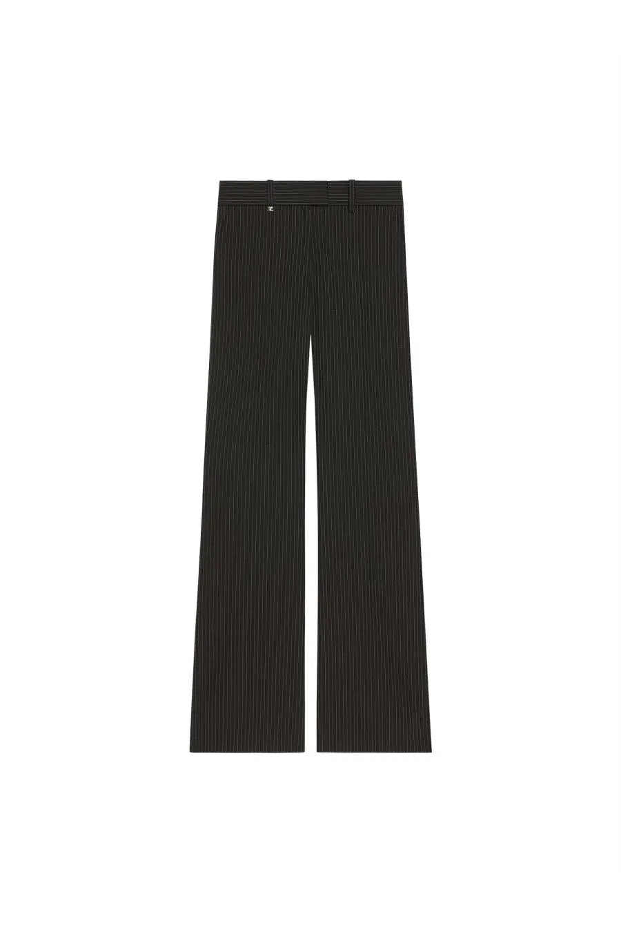 Courrèges women’s tailored black pleated wide-leg trousers with subtle vertical stripe pattern