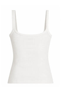 Courrèges women’s white ribbed tank top with thin straps and square neckline in lightweight fabric