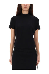 Courrèges women’s black short-sleeved top with high neck and sleek minimalist design for stylish wear