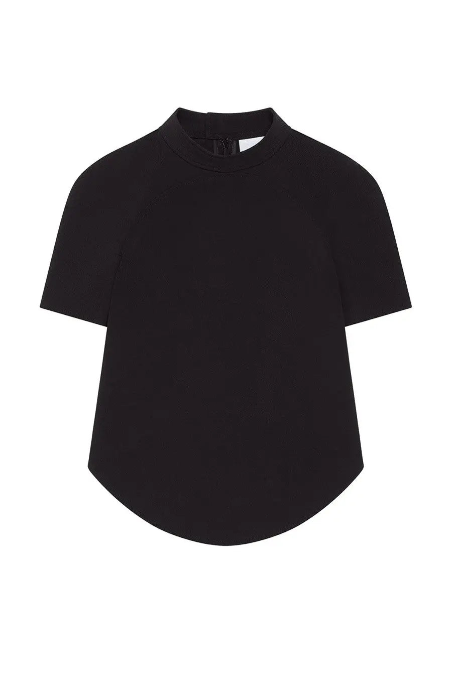 Courrèges women’s black short-sleeved top with high neckline and curved hemline in heritage design