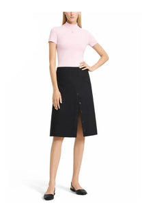 Black button-front midi skirt made from heritage blue fabric by Courrèges for women