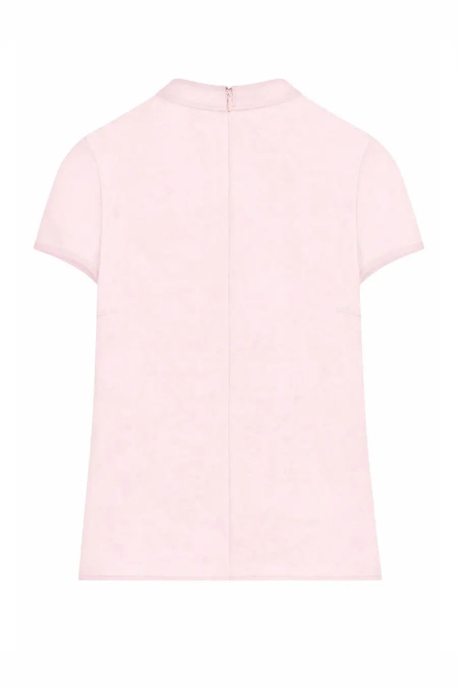 Courrèges women’s soft pink short-sleeved top with subtle back seam and zipper at the neckline back view