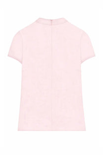 Courrèges women’s soft pink short-sleeved top with subtle back seam and zipper at the neckline back view