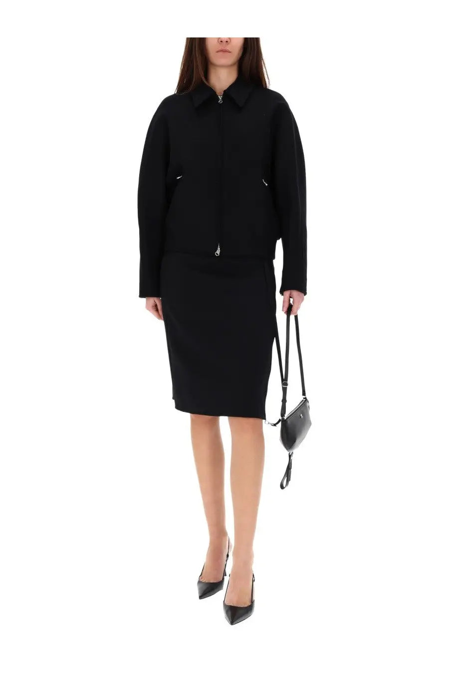 courrèges Women's Wool Bomber Jacket Black, view 2
