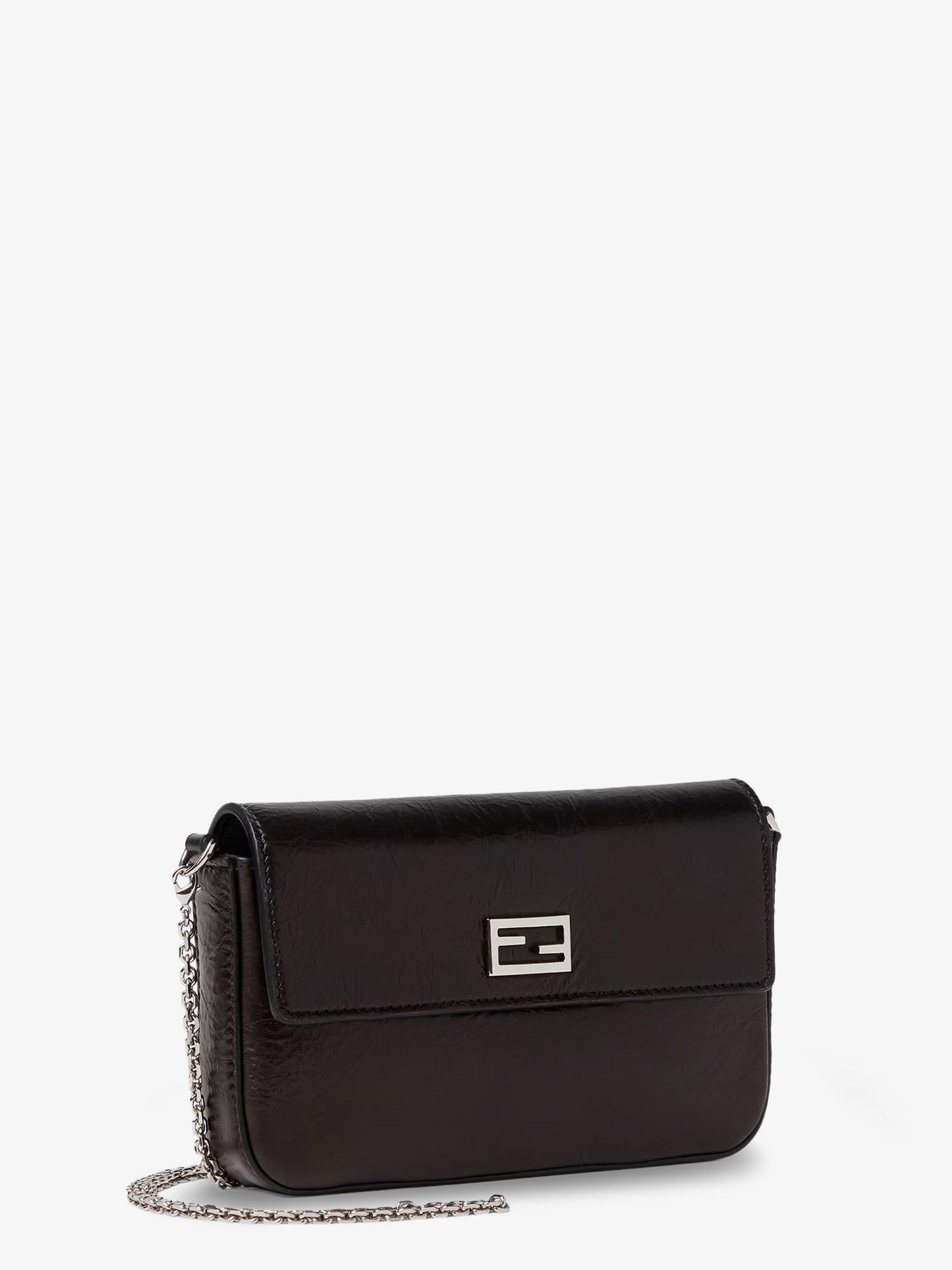 Fendi Women's Crackled Leather Wallet on Chain Tube Crossbody Bag Black