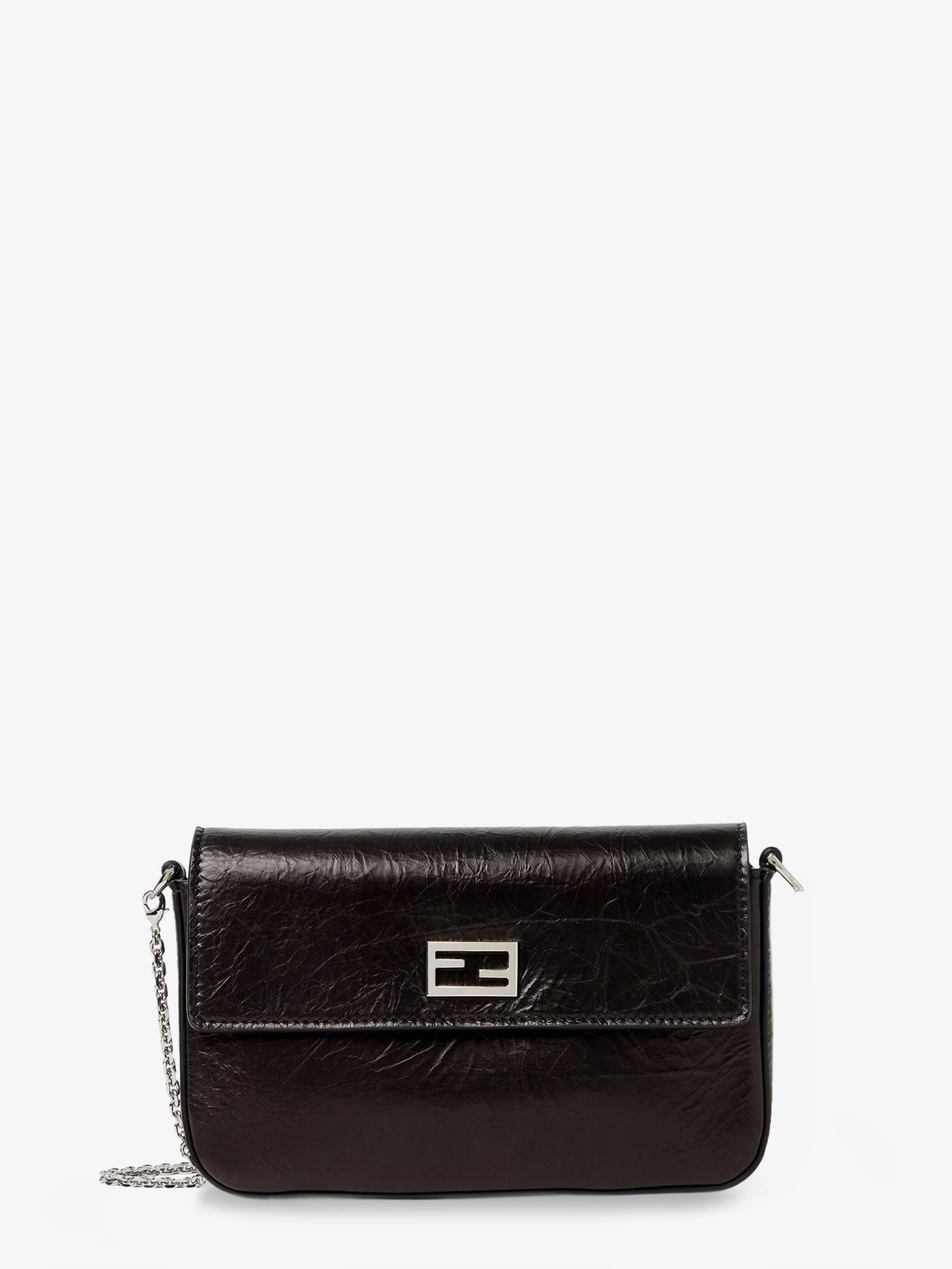 Fendi Women's Crackled Leather Wallet on Chain Tube Crossbody Bag Black