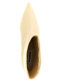 Jil Sander Craquelé Leather Ankle Boots Beige