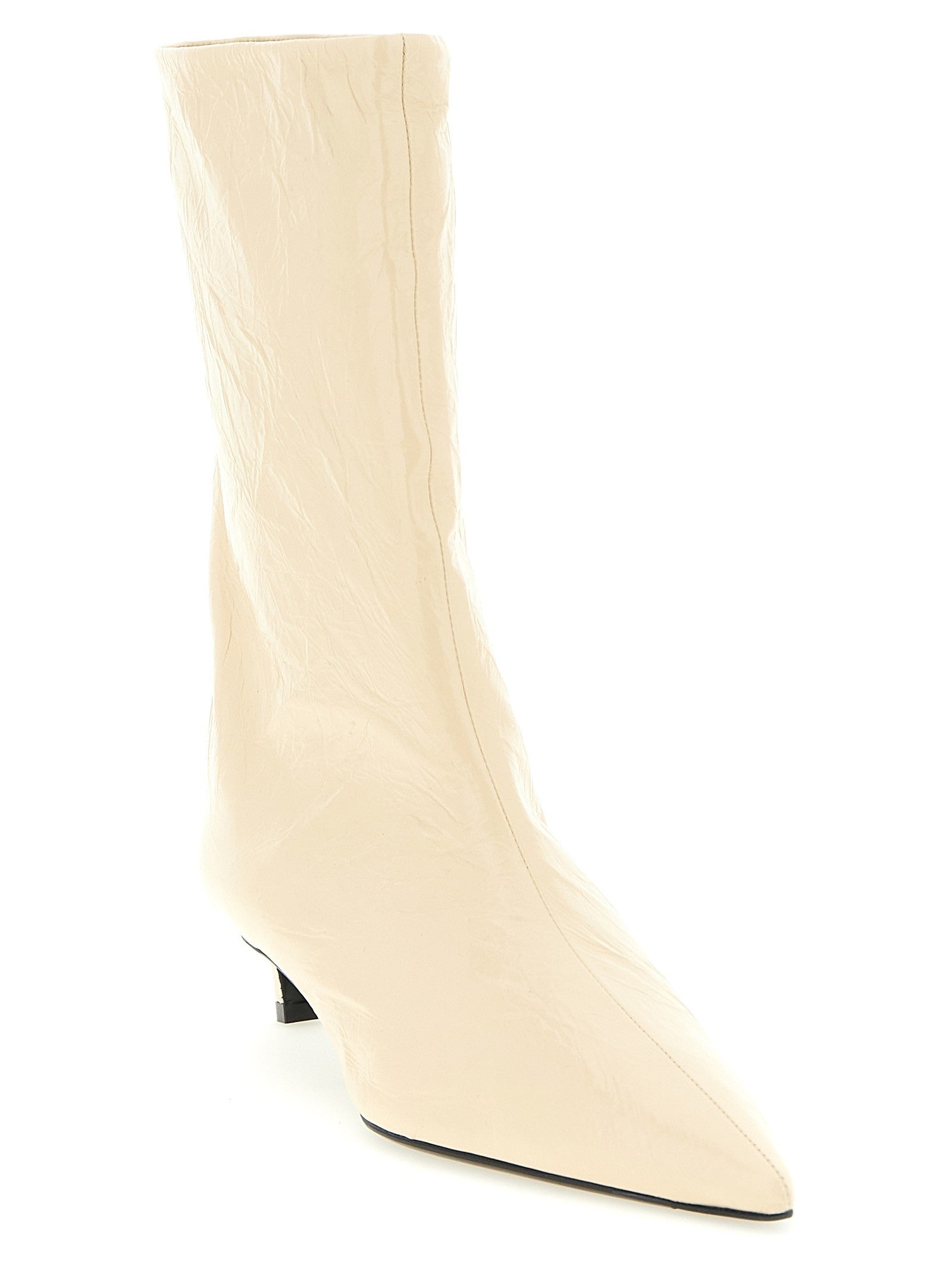 Jil Sander Craquelé Leather Ankle Boots Beige