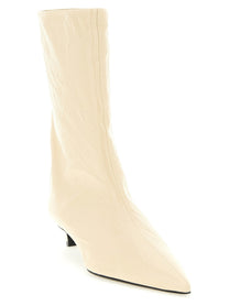Jil Sander Craquelé Leather Ankle Boots Beige